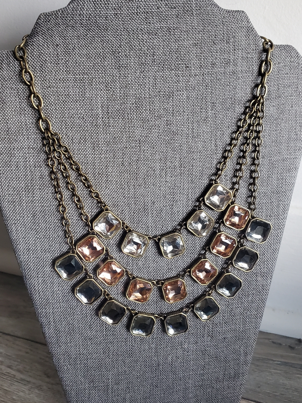 Chloe + Isabel Gold-Tone Three-Row Crystal Necklace - Pink, Clear, Gray